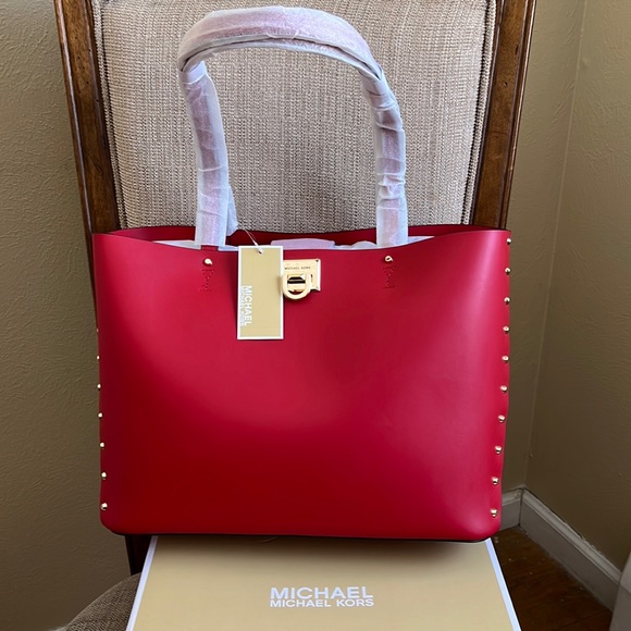 Michael Kors Manhattan Large Tote Leather Red Flame - Picture 1 of 14